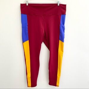Fabletics on the go red blue yellow color block high waisted leggings pockets 3X